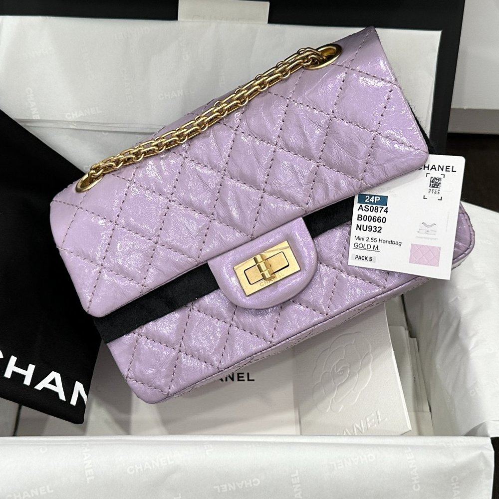CHANEL 24P LAVENDER CALFSKIN MINI REISSUE 2.55 BAG GOLD HW - Picture 2 of 15